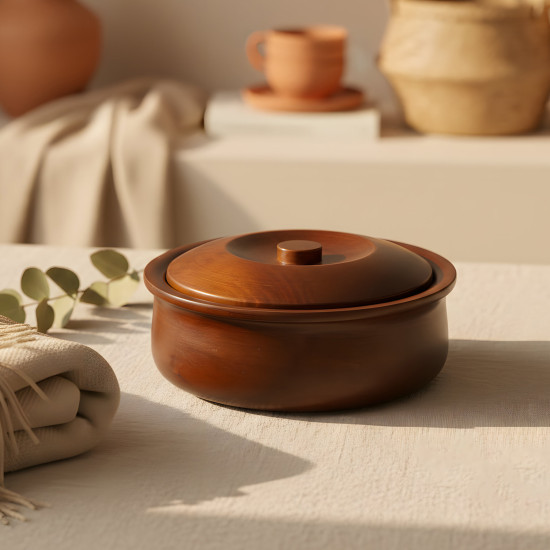 Wooden Bowl with Lid Large